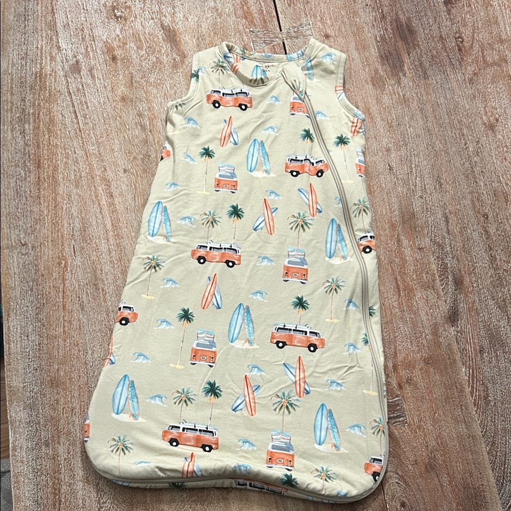 Sleeveless Kids Sleep Sack in Light Cream with Surf Van Print